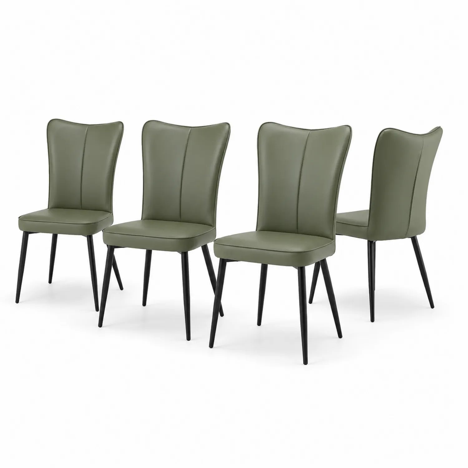 Set di 4 Sedie in Pelle Sintetica Verde con Gambe Metalliche