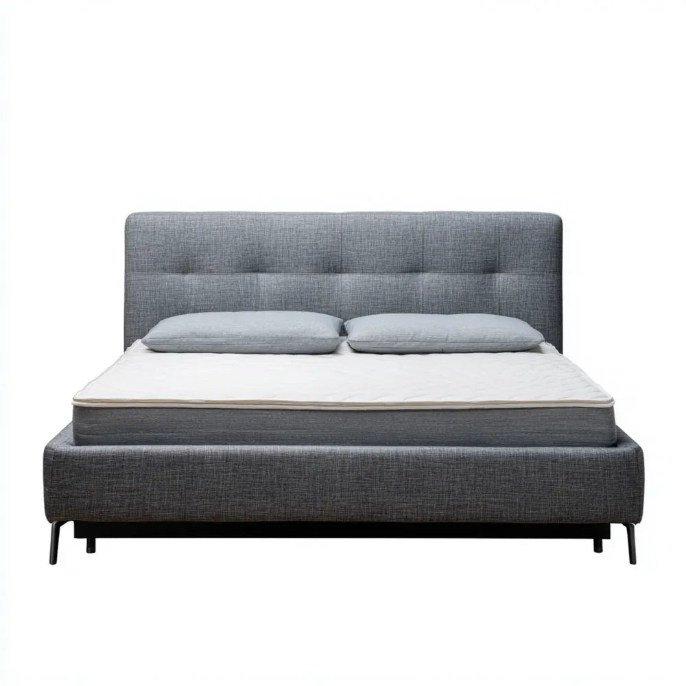 Double Bed Upholstered Fabric 200x150x100 cm - Light Grey - Modern Style