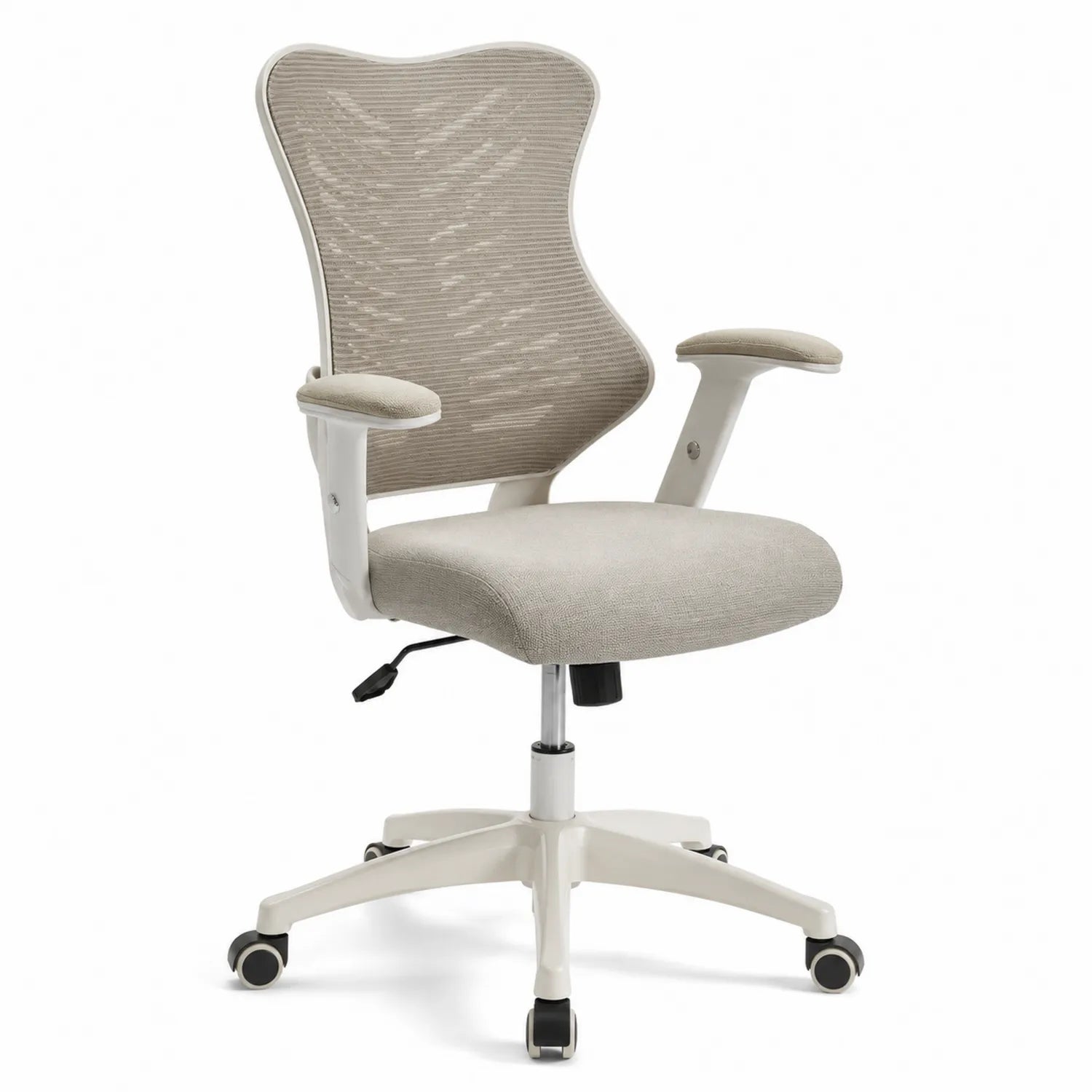 Sedia da ufficio regolabile in tessuto e plastica con schienale in rete beige