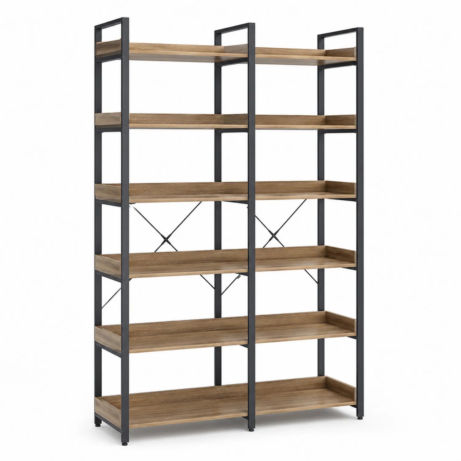 Scaffale doppio metallo e legno con 10 ripiani 180x150x35 cm Nero/Marrone