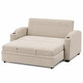 Divano Letto Convertibile in Tessuto Beige con Porta Bicchieri