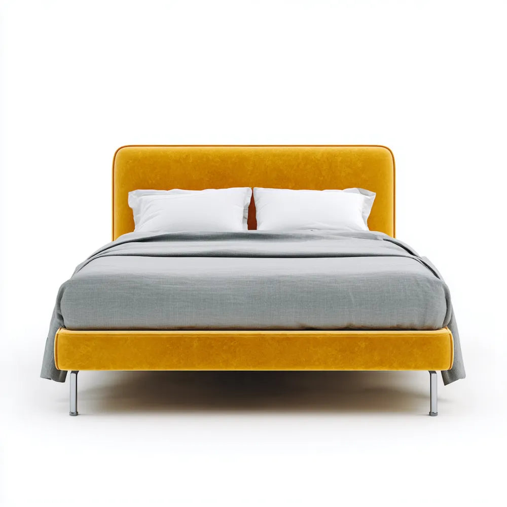Double Bed Velvet Upholstered 200x150x30 cm - Yellow - Contemporary Design