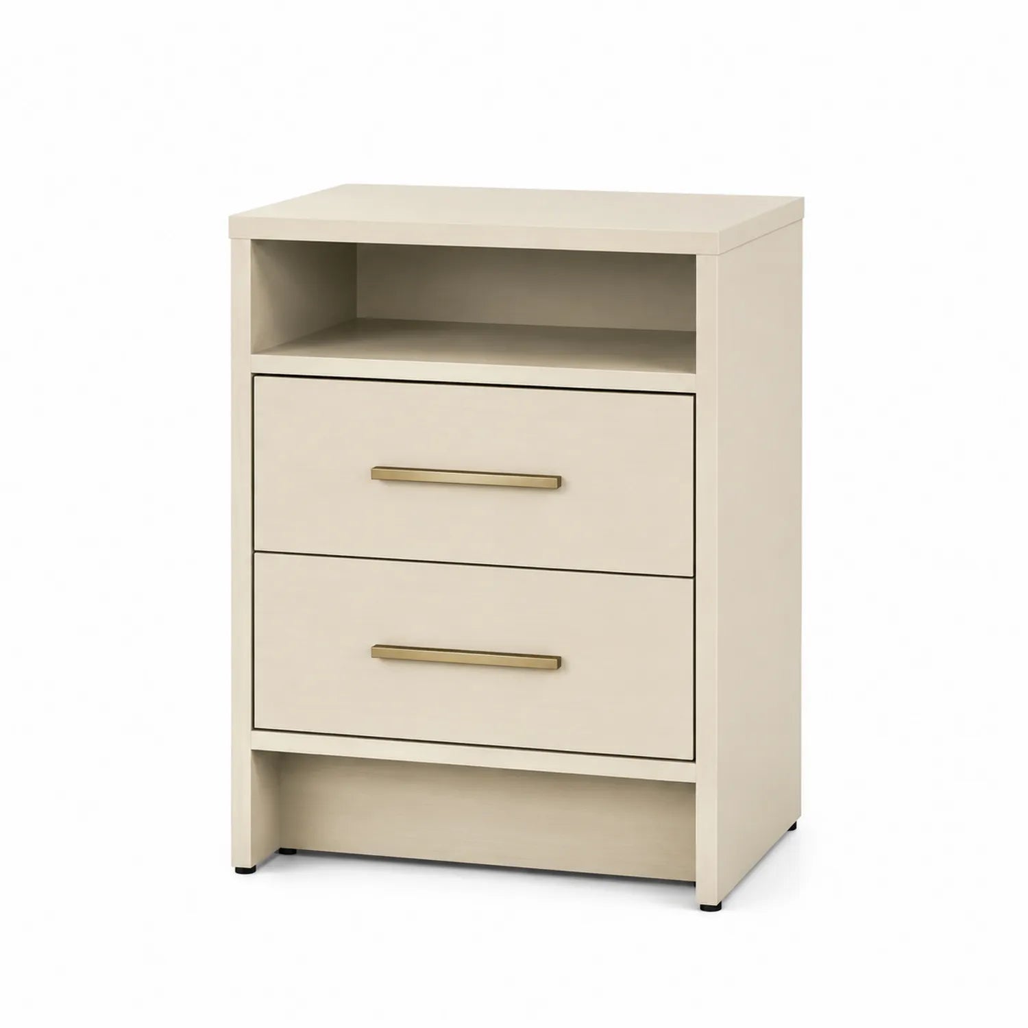 Comodino in legno MDF con due cassetti beige