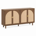 Credenza in Legno con Ante in Rattan Marrone