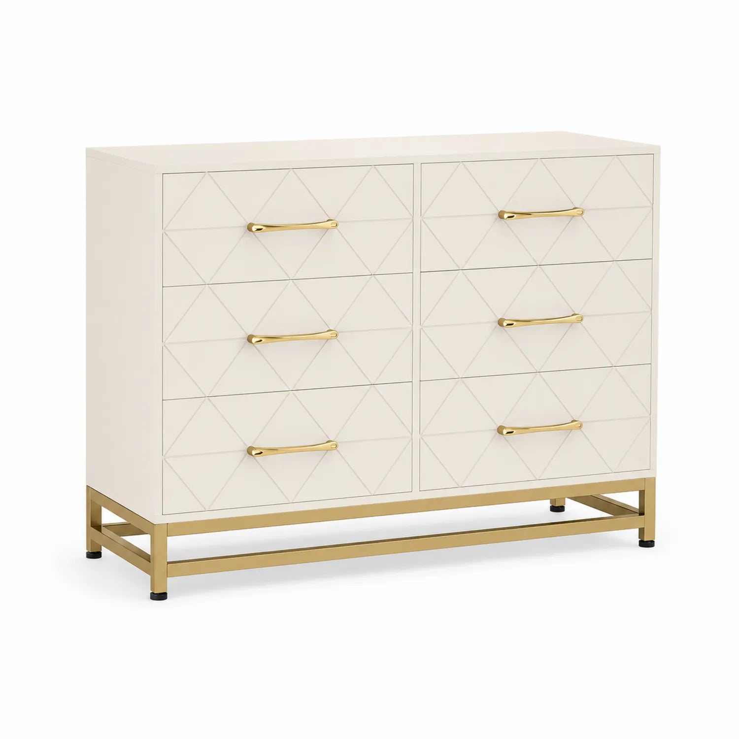 Cassettiera 6 cassetti MDF Beige metallo oro 120cm