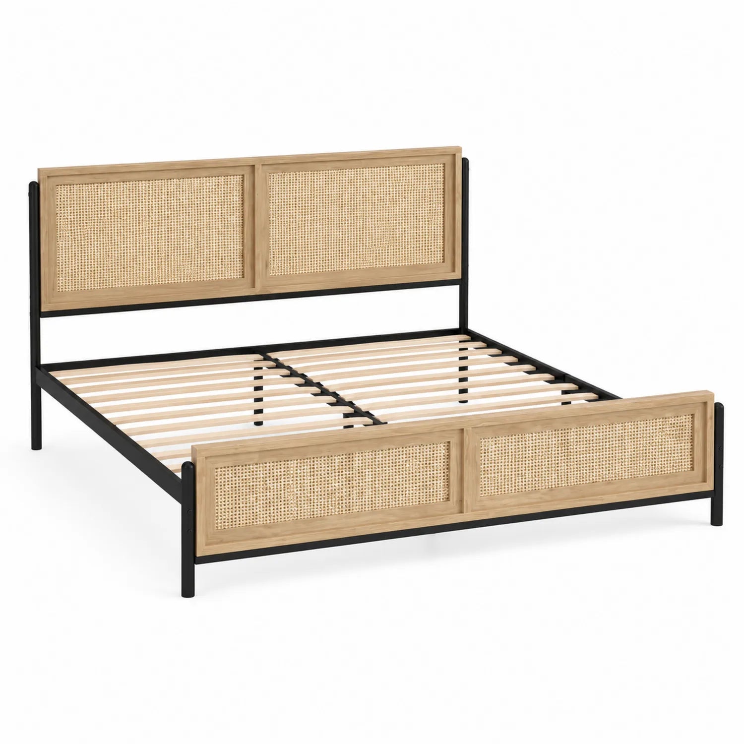 Letto Matrimoniale in Metallo e Rattan 200x160 cm