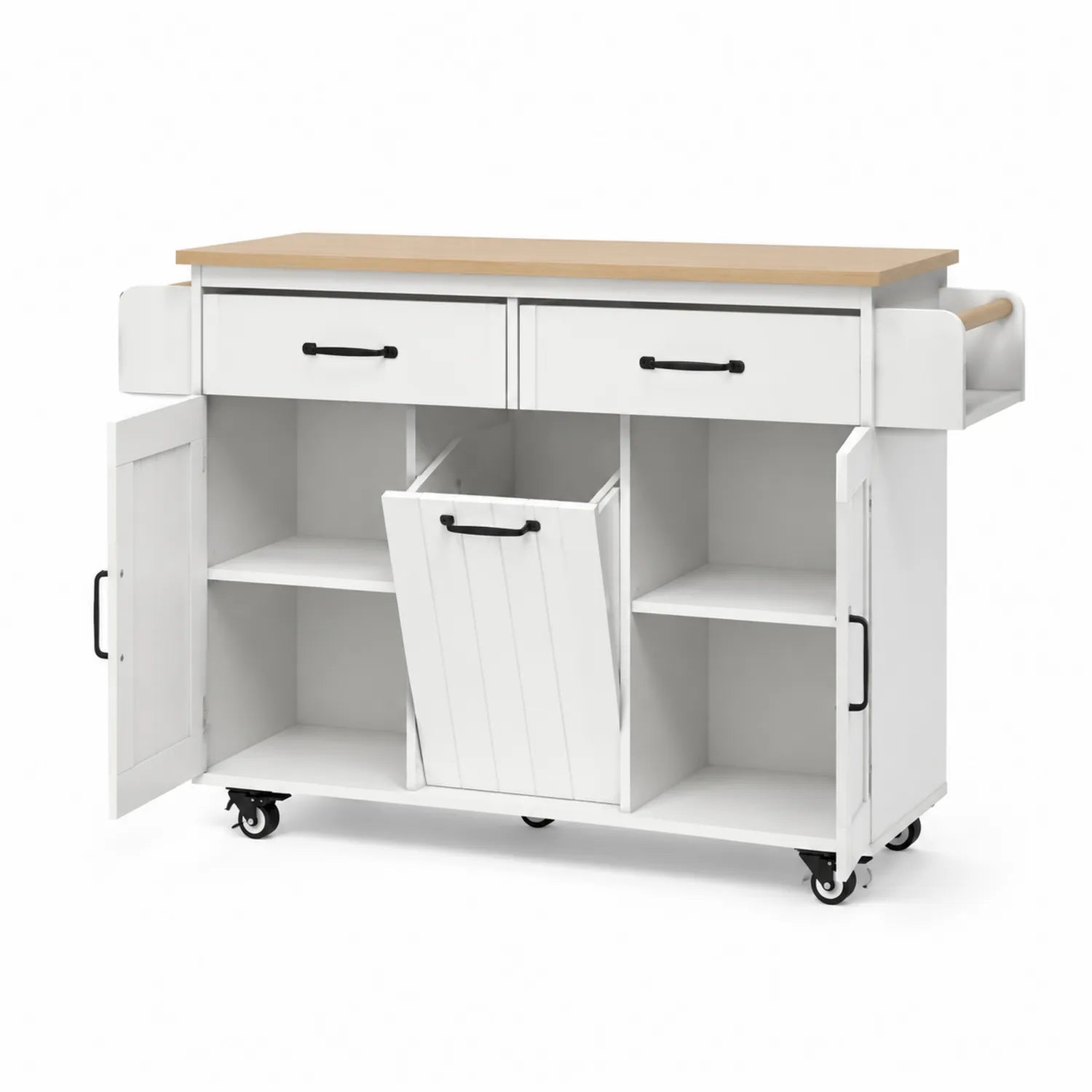Carrello da Cucina in Legno con Ante e Cassetti