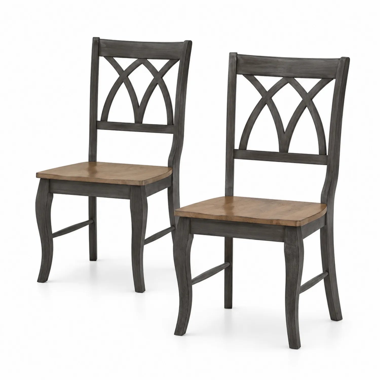 Set 2 Sedie da Pranzo in Legno con Schienale Geometrico