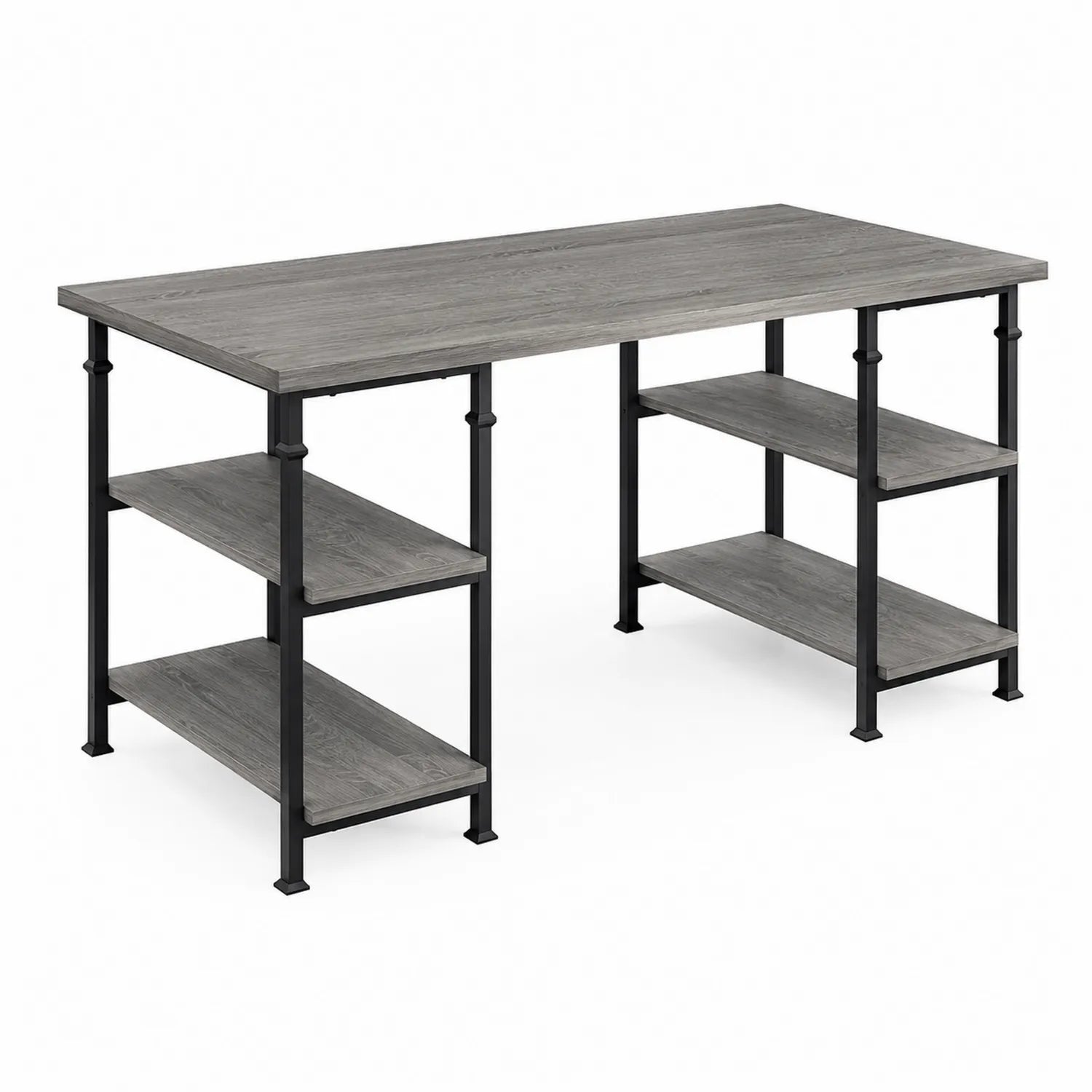 Scrivania Rettangolare in Legno MDF e Metallo Nero con Ripiani Grigi 120x60x75cm