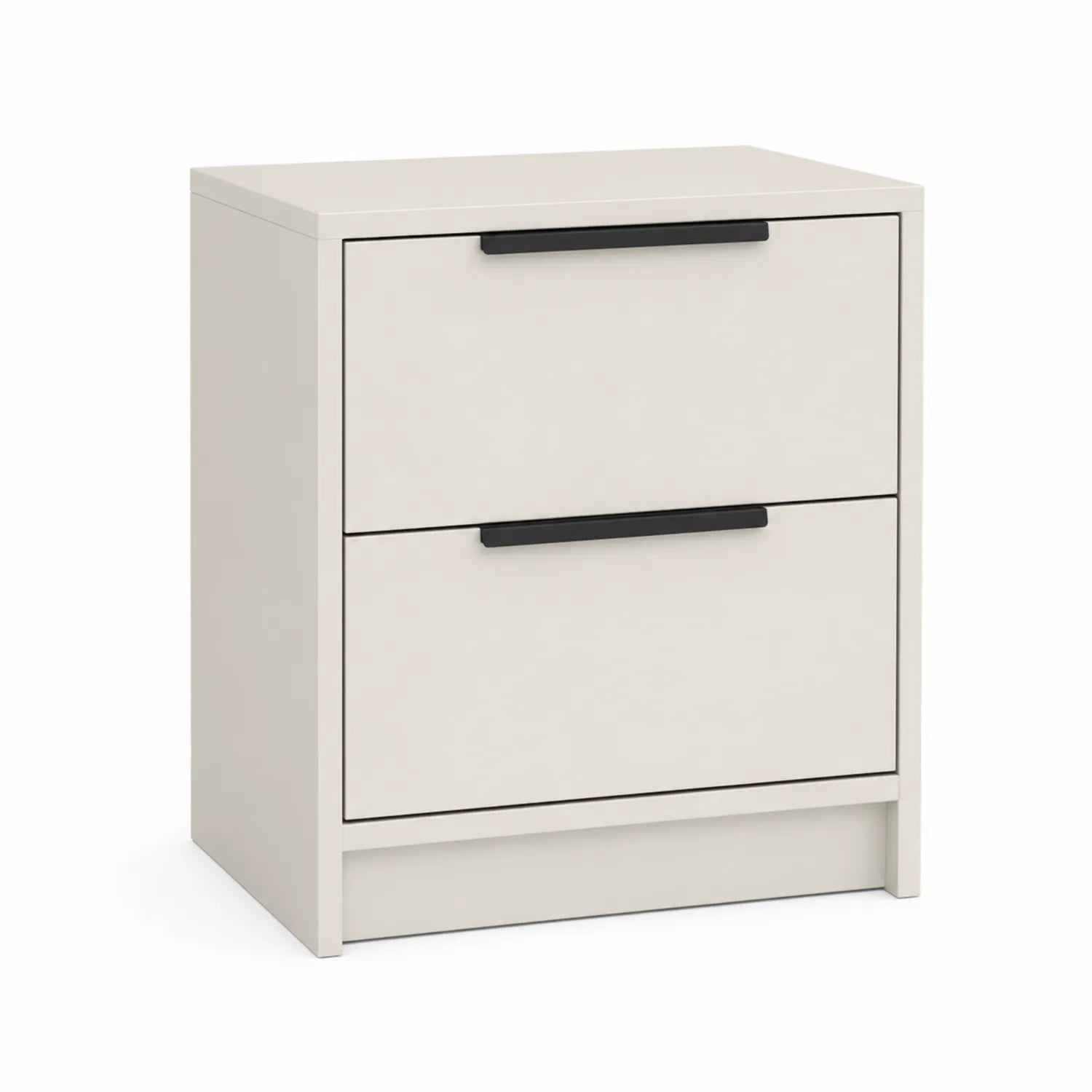 Comodino a due cassetti in MDF con maniglie nere 50x40x60 cm Avorio