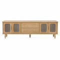 Mobile TV in legno con porte in vetro e cassetti, 180 cm