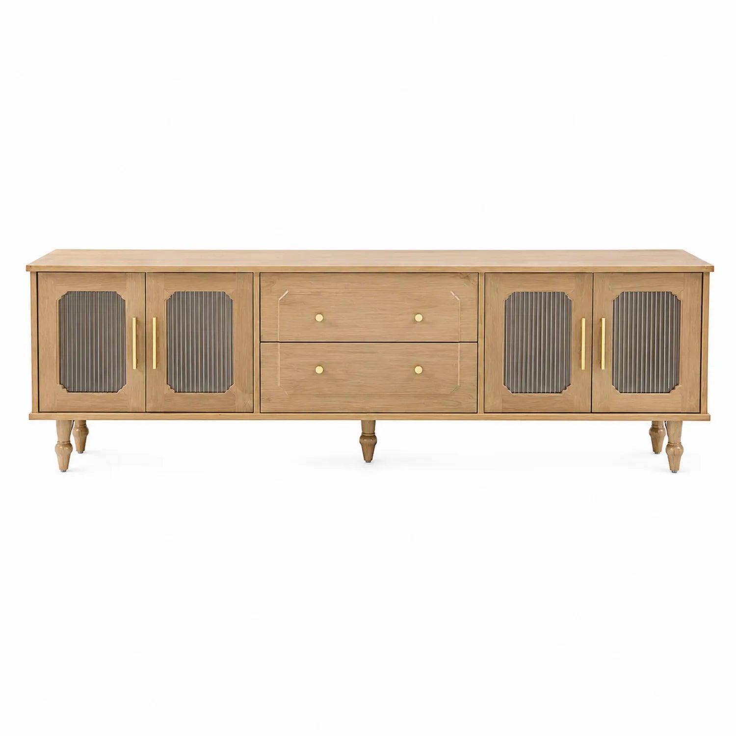 Mobile TV in legno con porte in vetro e cassetti, 180 cm
