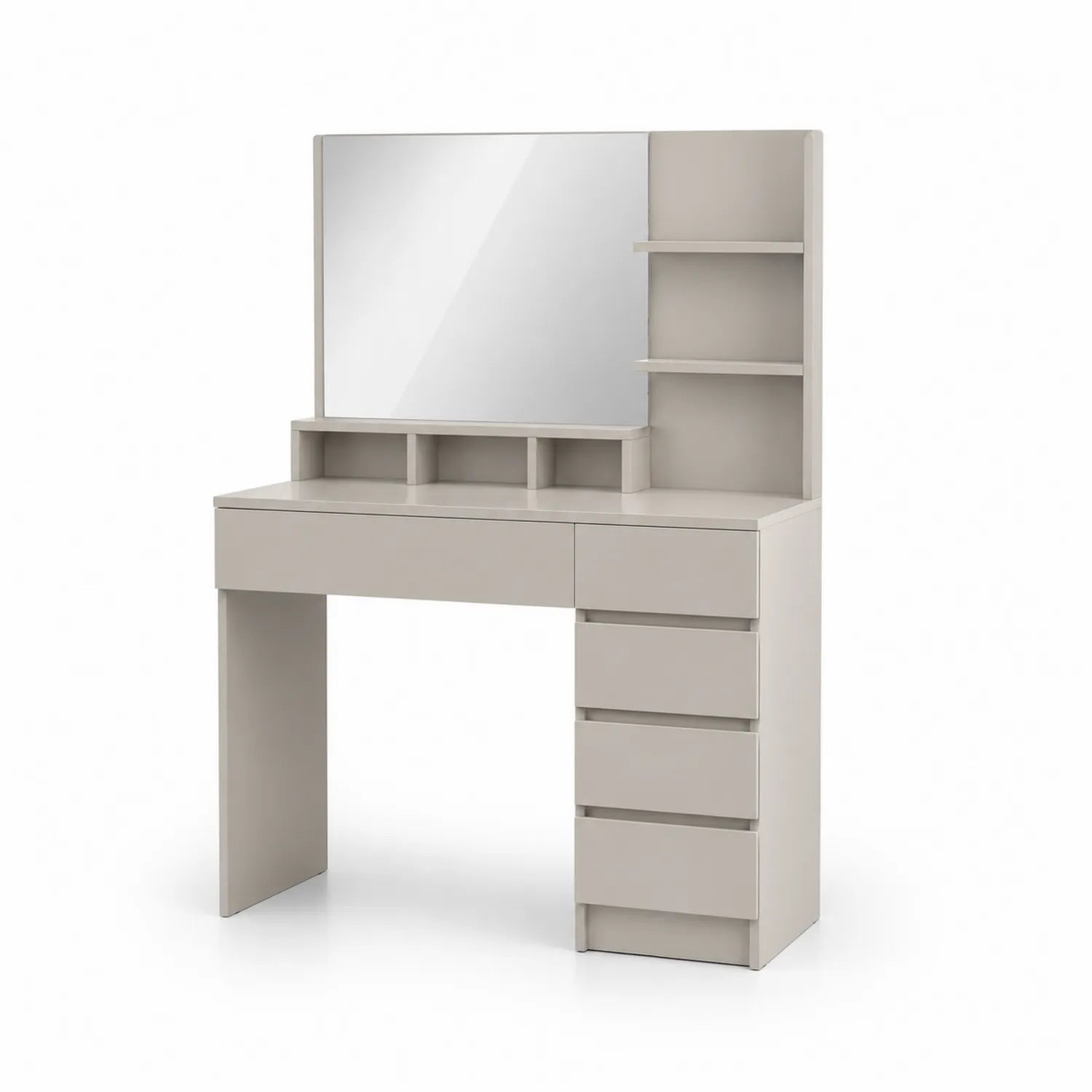 Toeletta con Specchio e Scaffali a 5 Cassetti in Legno Composito