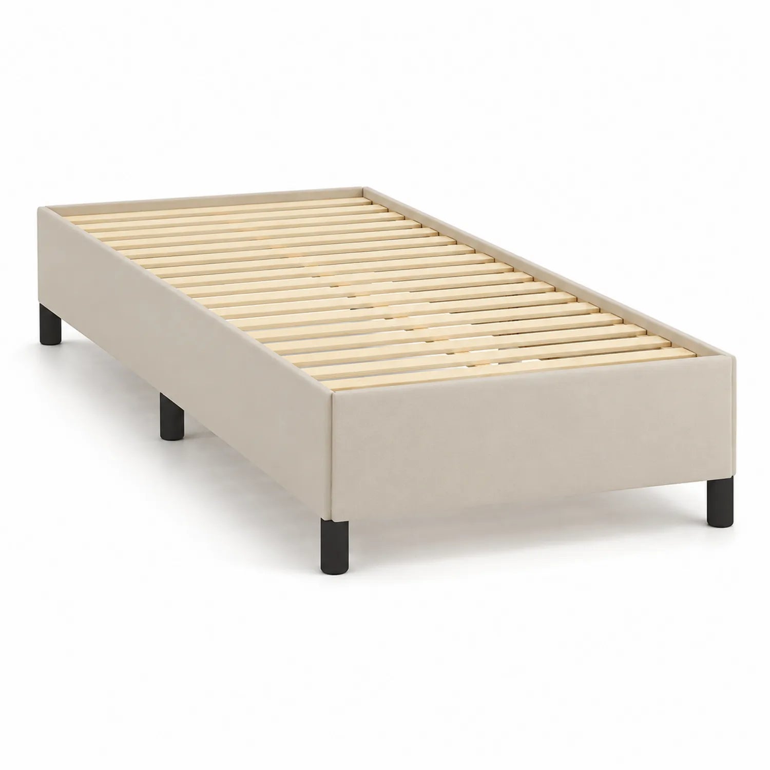 Letto singolo in metallo e tessuto beige 200x90 cm