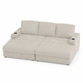Divano modulare a 3 posti con chaise longue in velluto beige