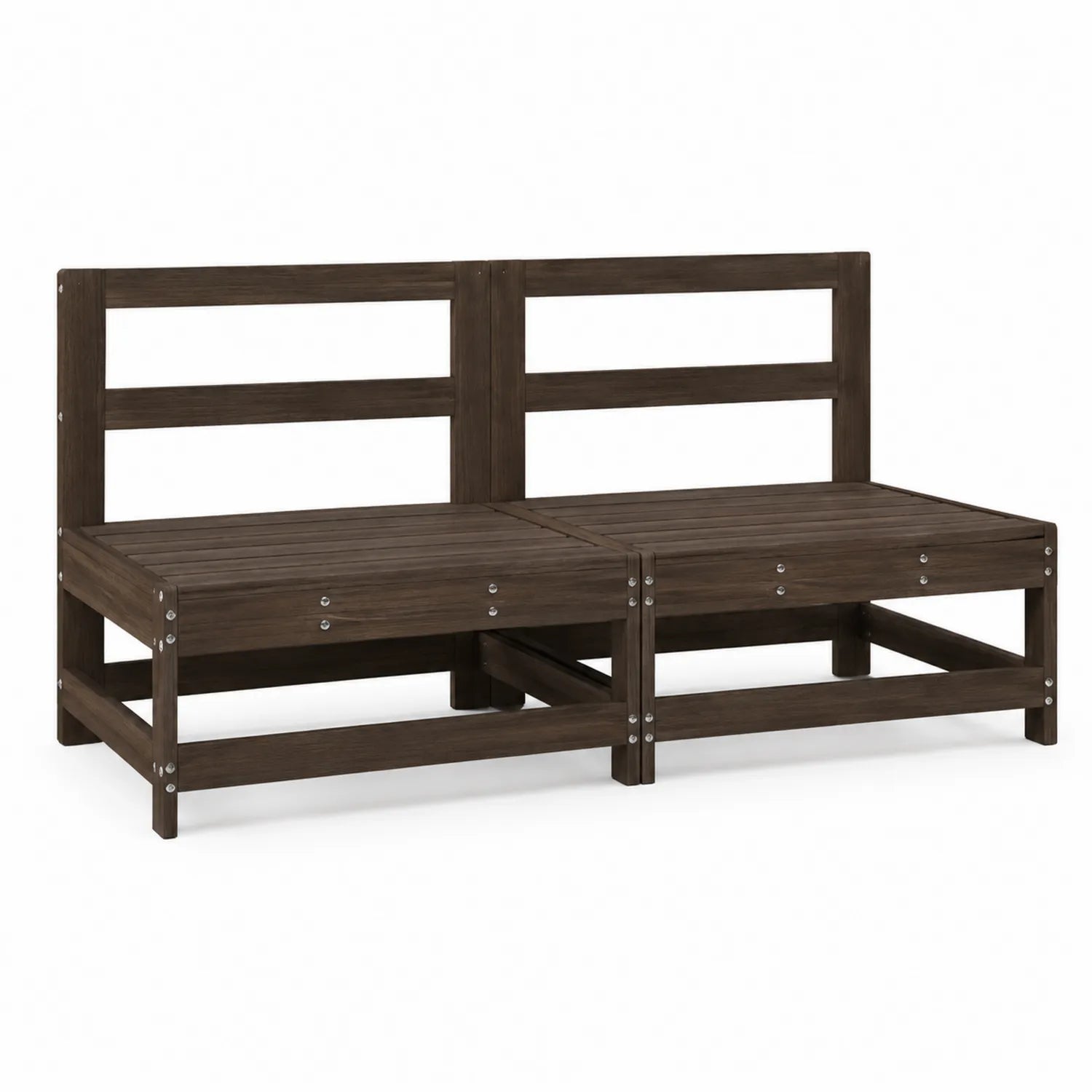 Set 2 Divani Modulari da Esterno in Legno Marrone