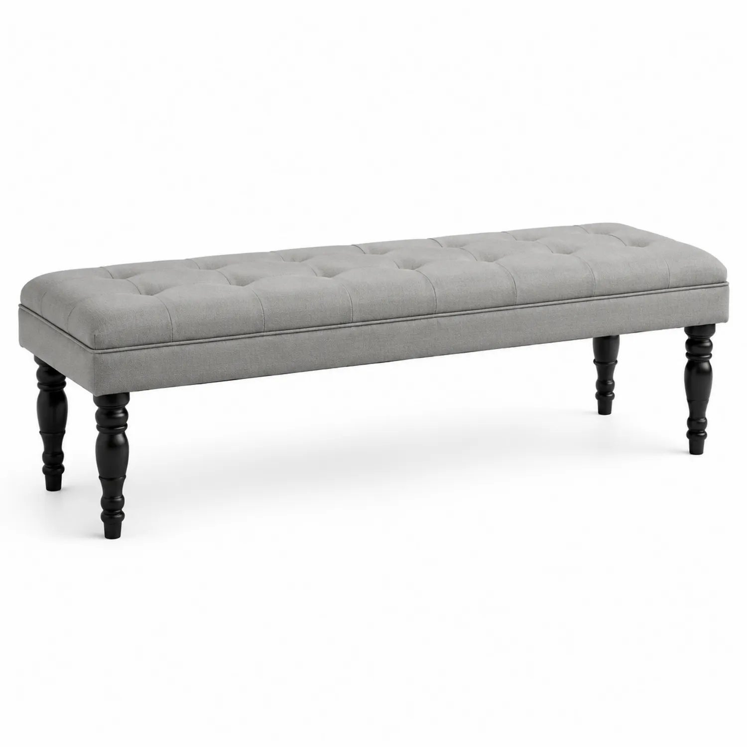 Panca in tessuto poliestere grigio con gambe in legno nero