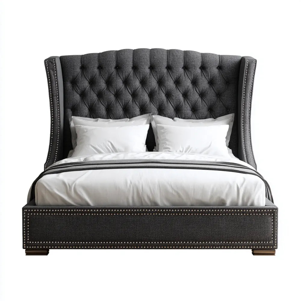 Double Bed Upholstered Fabric 200x150x120 cm - Dark Gray - Contemporary Design