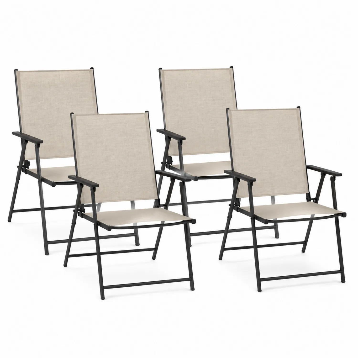Set di 4 Sedie Pieghevoli in Metallo e Tessuto Beige