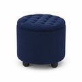 Pouf rotondo in velluto blu scuro con bottoni