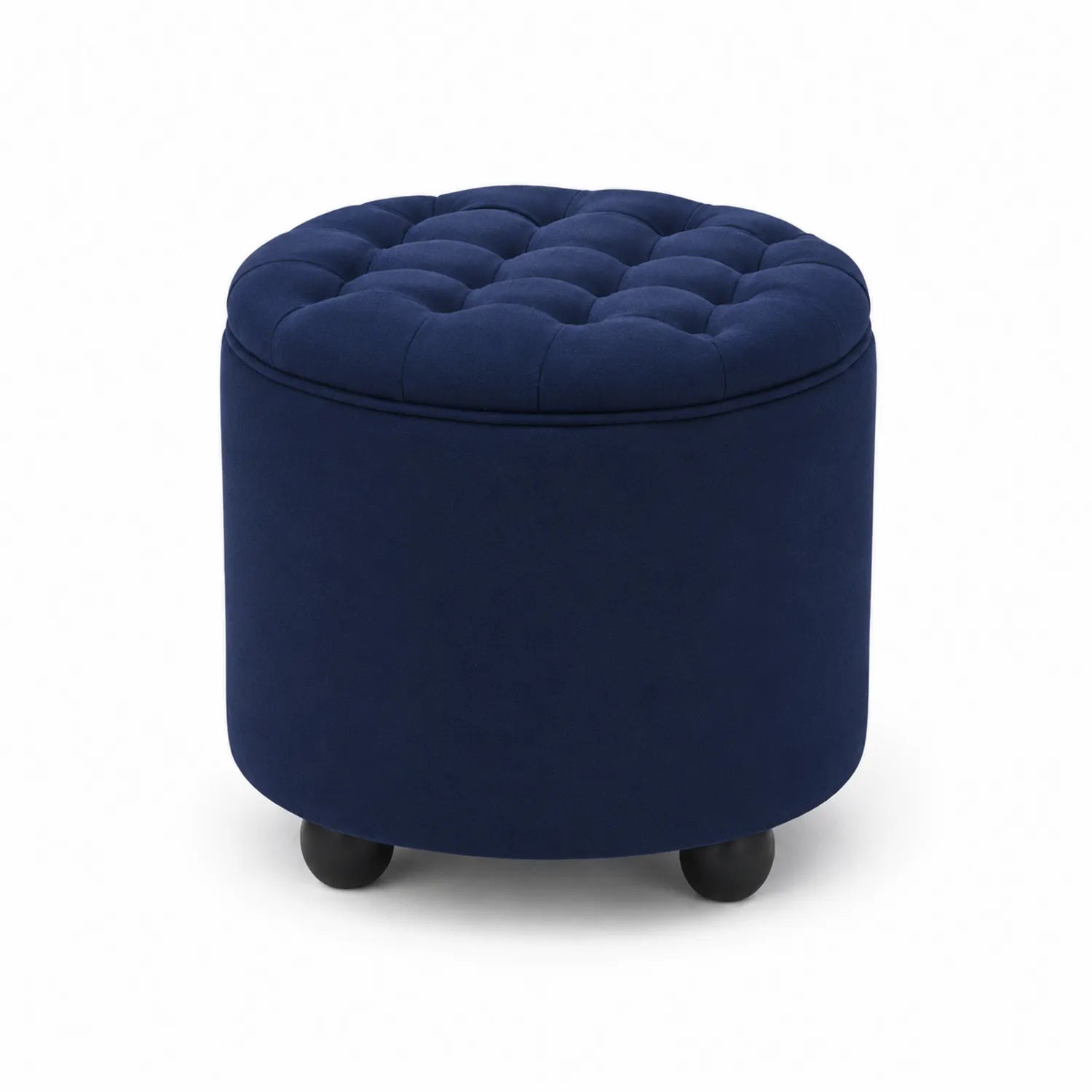 Pouf rotondo in velluto blu scuro con bottoni