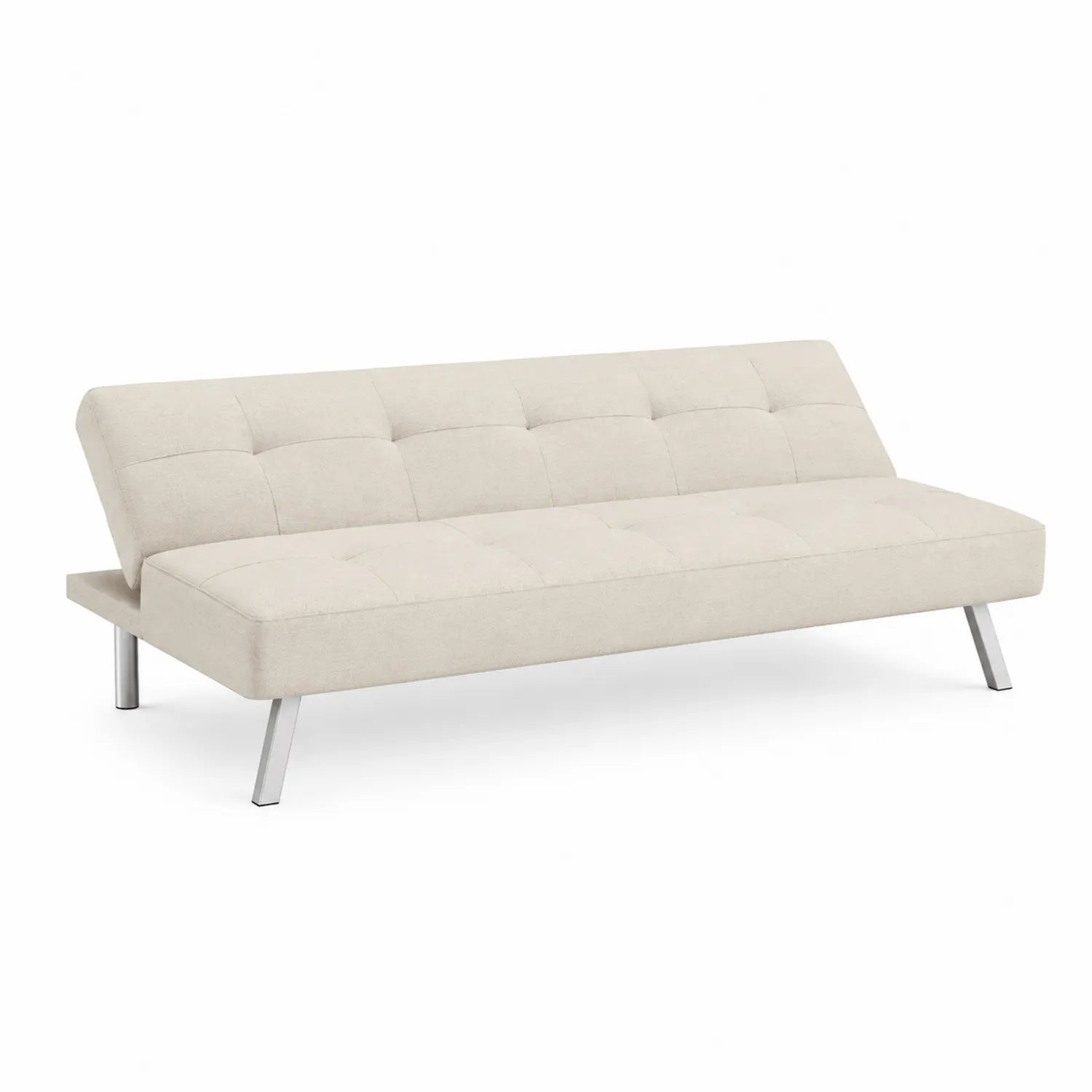 Divano Letto in Tessuto con Gambe in Metallo Beige