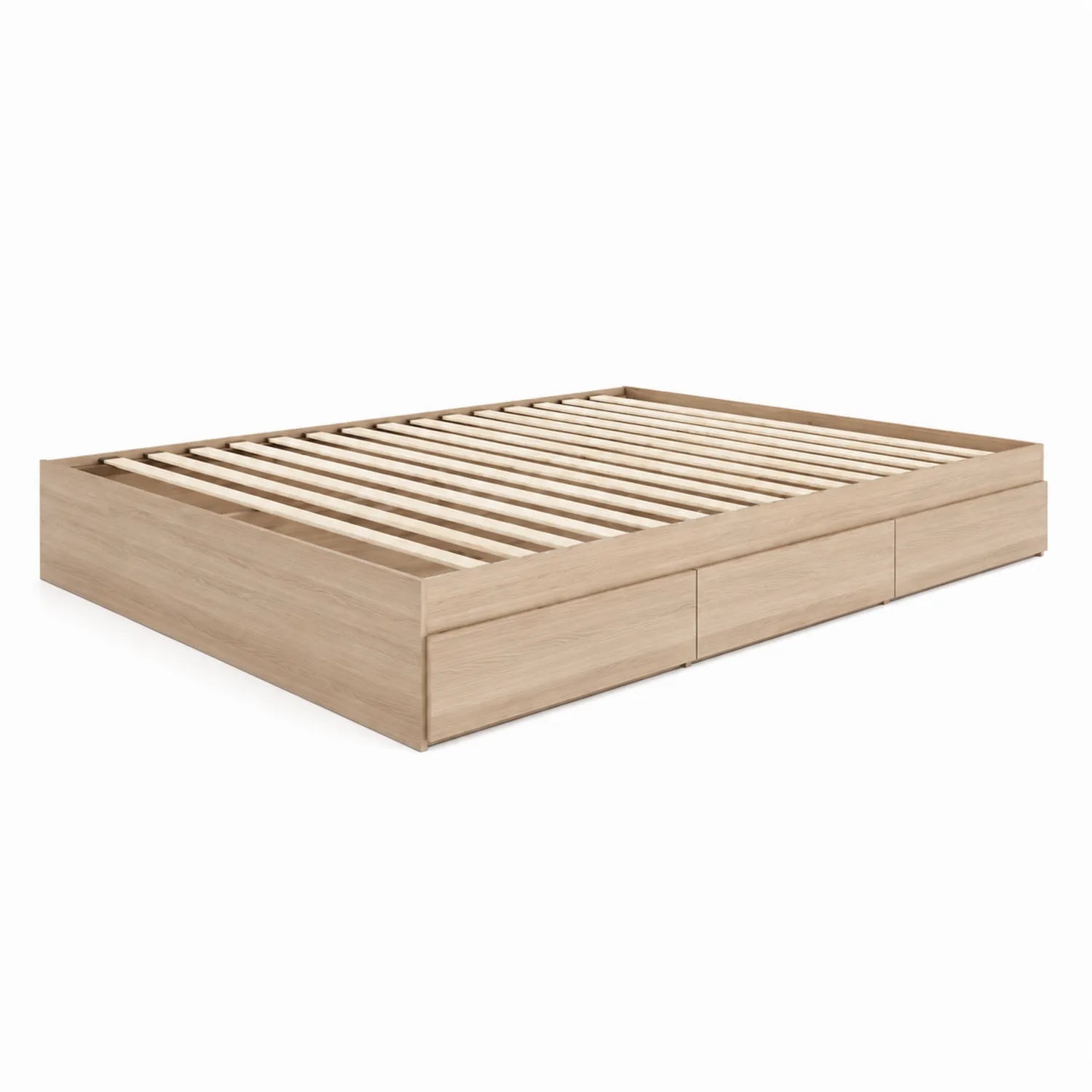 Letto contenitore matrimoniale in legno di rovere chiaro con doghe 160x200 cm