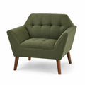 Poltrona in tessuto verde con gambe in legno massello