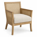 Poltrona in Legno di Rovere e Rattan con Seduta in Lino Crema