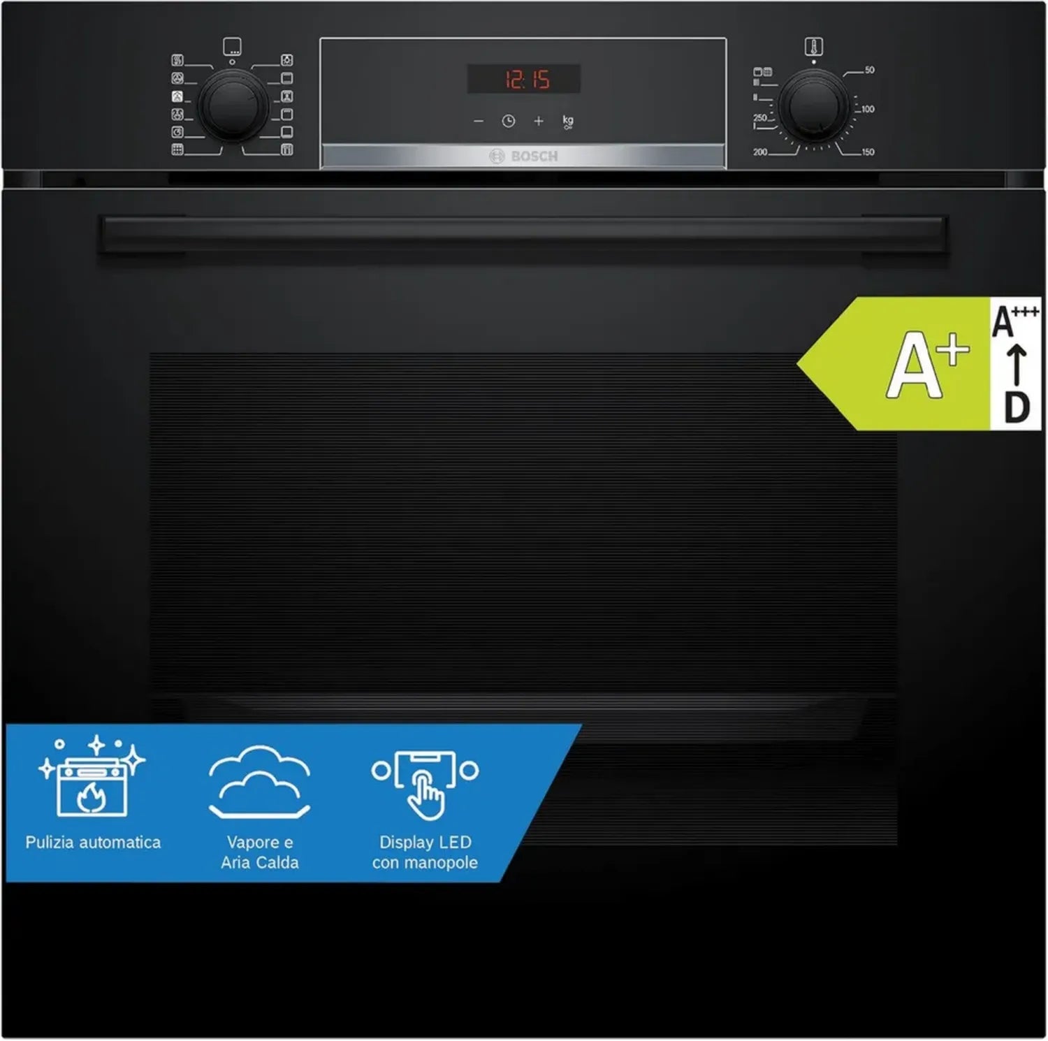 Bosch Forno Incasso Serie 4 con Funzione Vapore e Pirolisi, Display LED, Nero, 10 Programmi, 60x60 cm