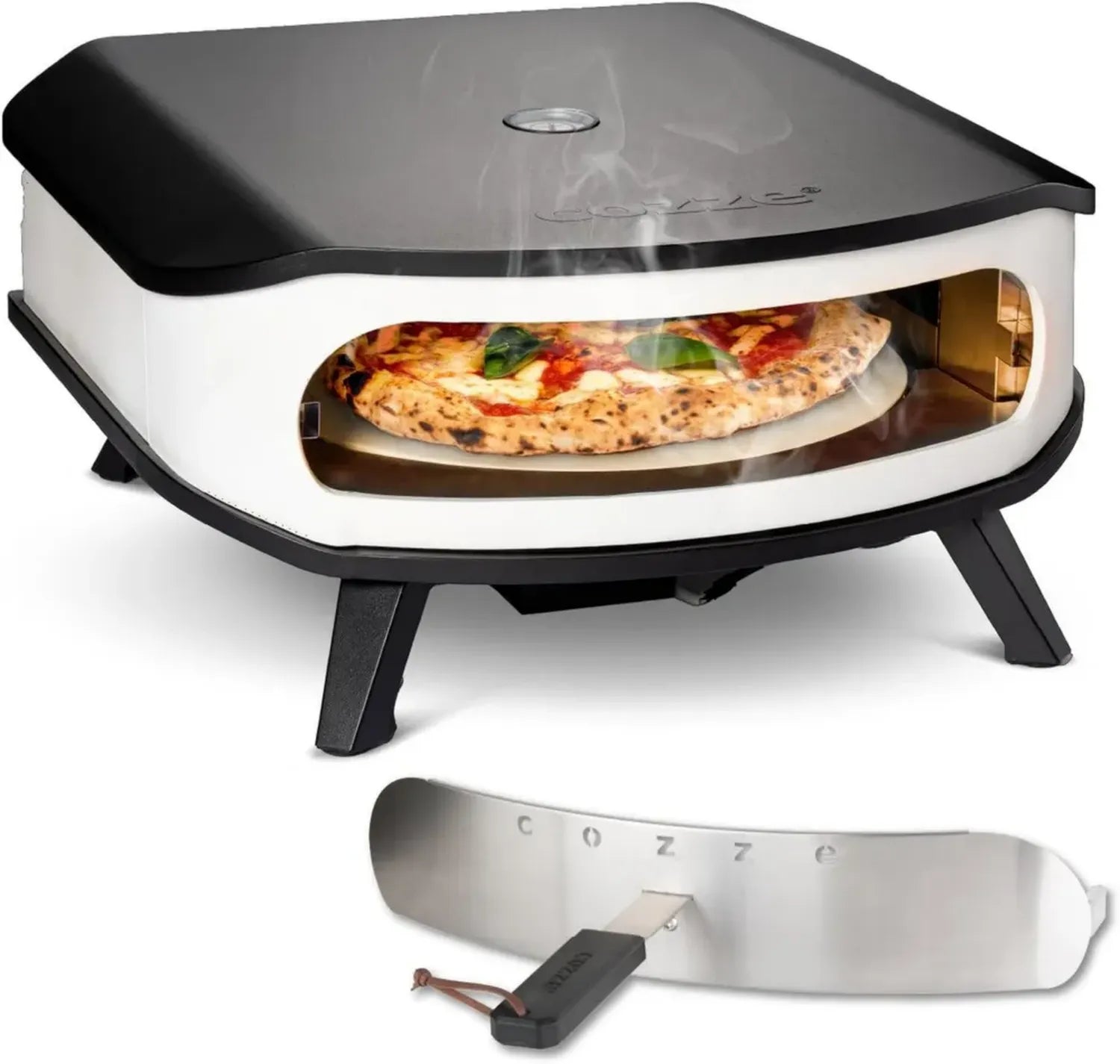 Forno a Gas per Pizza Cozze 17" con Pietra Girevole e Porta, Cottura Rapida, Termometro e Bruciatori Ottimizzati