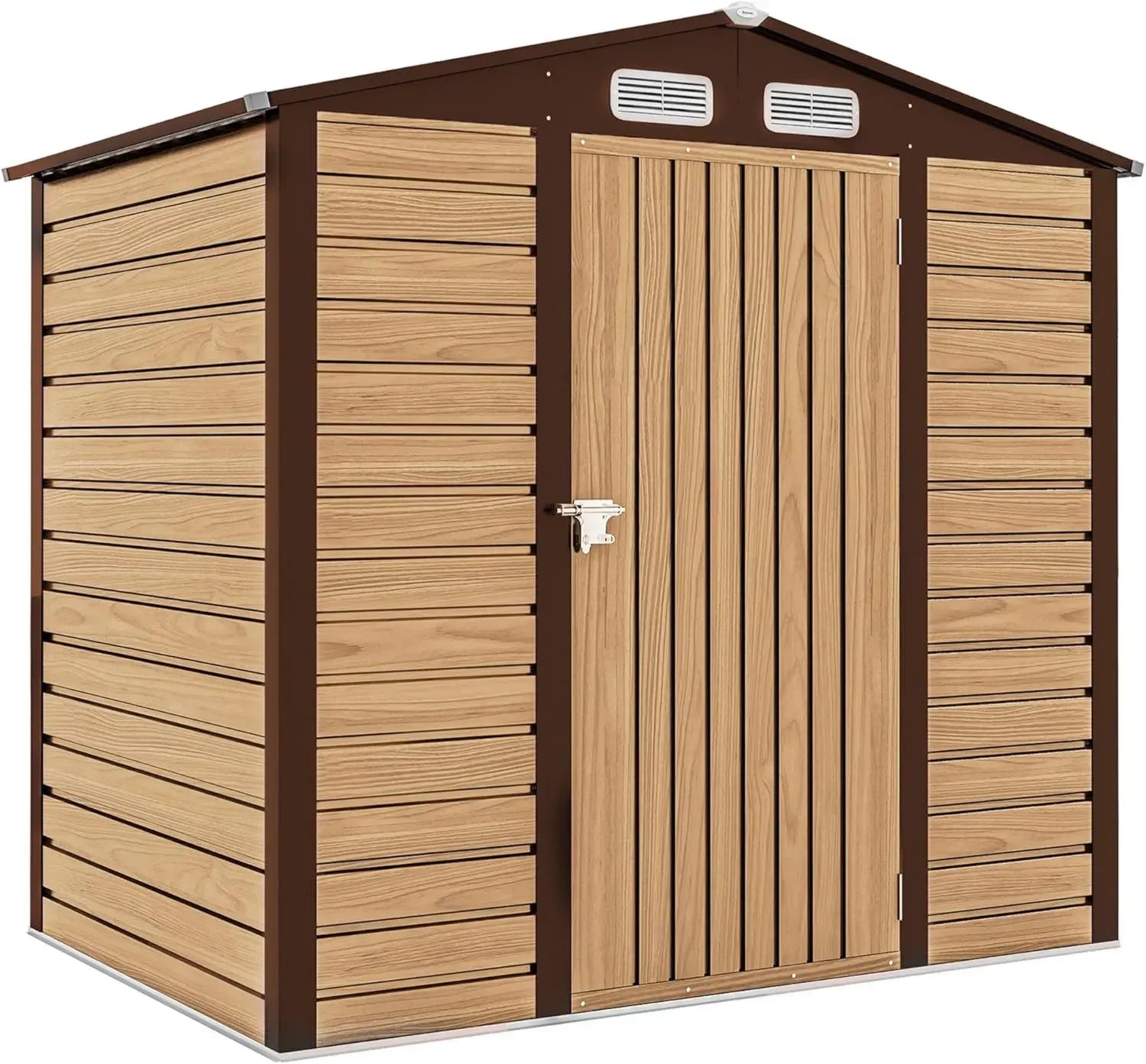 Capanno da Giardino in Acciaio 1.9x1.3 m con Ventilazione e Serratura, Effetto Legno