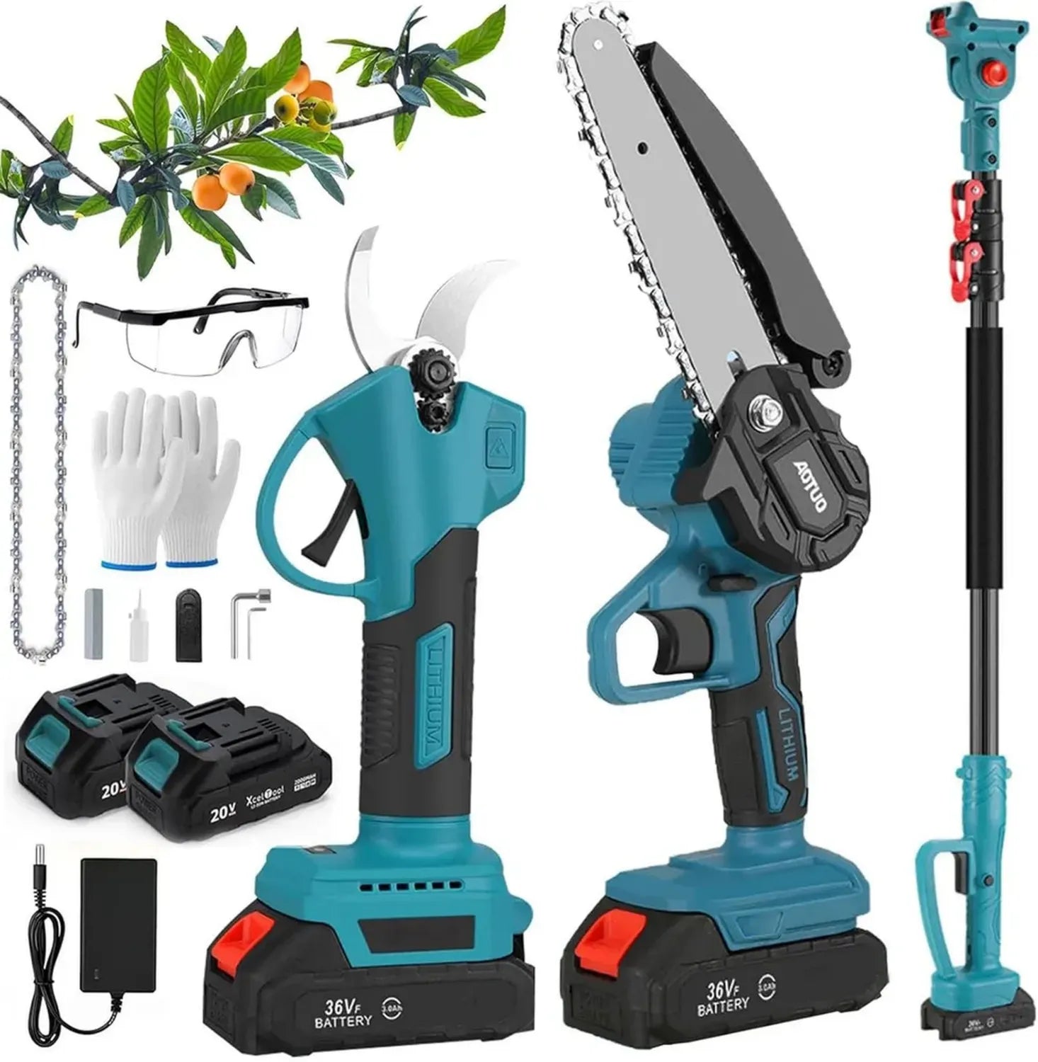 Sega Potatrice Telescopica Senza Fili 600W con Asta Estensibile, Batteria al Litio 3,0Ah - Ideale per Alberi e Arbusti