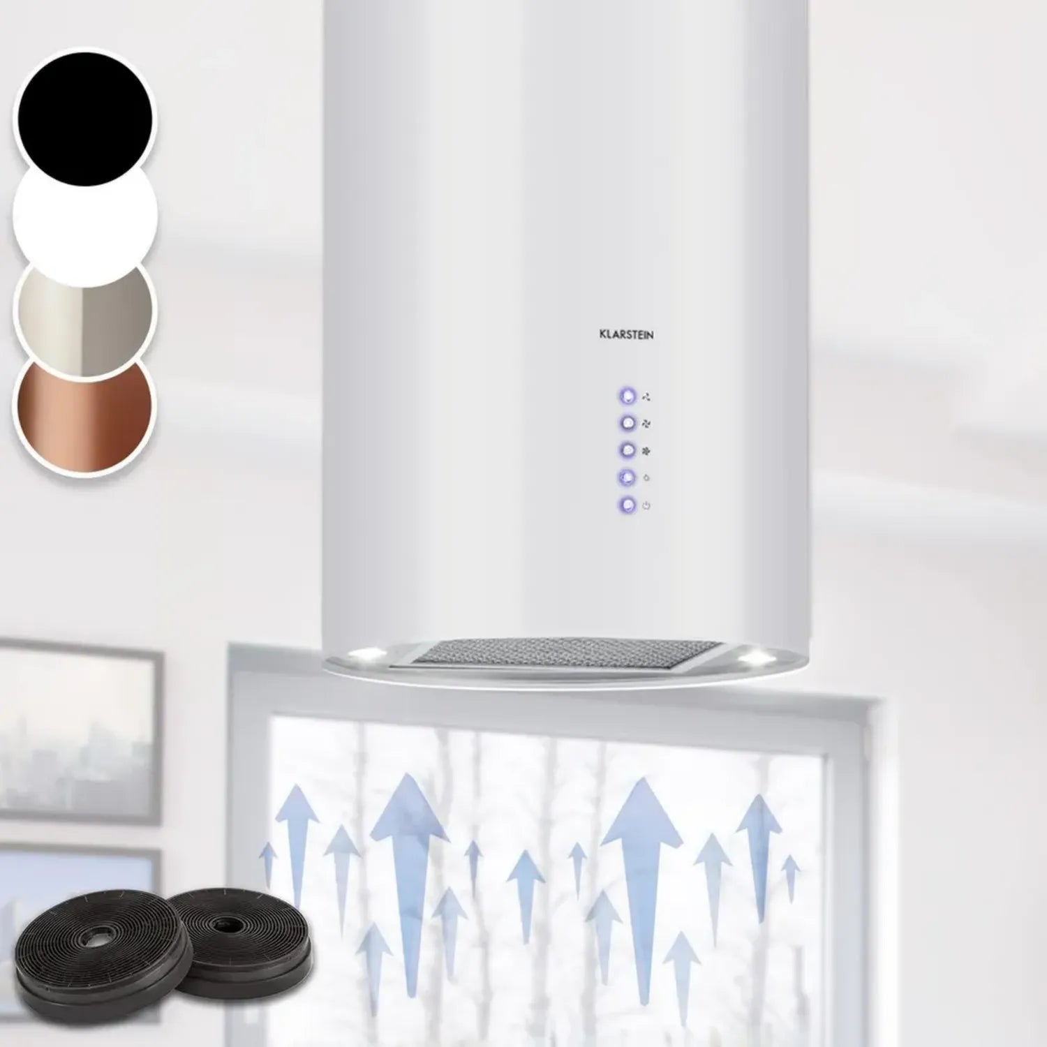 Klarstein Cappa Isola, Aspiratore da Cucina con Timer, Portata d'Aria 650m³/h, Modello a Soffitto con 3 Velocità, Design Elegante in Bianco