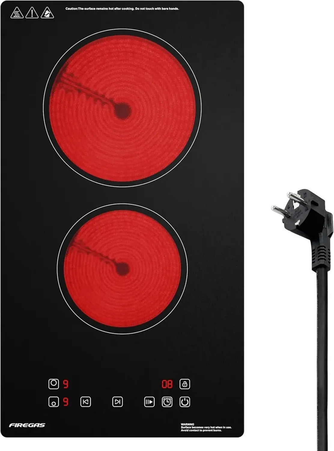 Piano Cottura Elettrico FIREGAS 2 Zone 3000W con Timer e Sicurezza