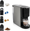 Macchina da Caffè Multifunzione Compatibile con Capsule Nespresso e Dolce Gusto, 19 bar, 800 ml, Nero/Argento