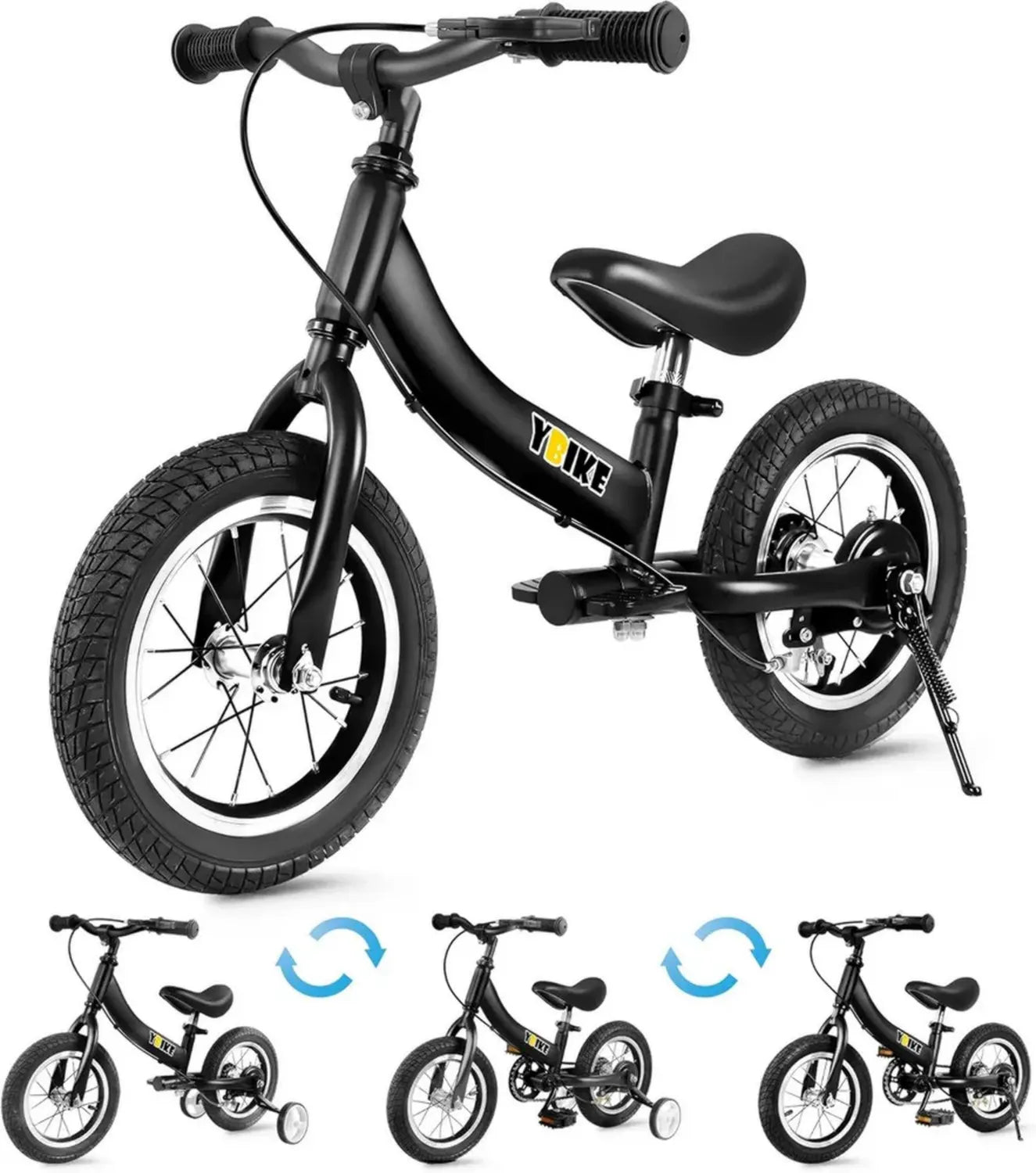 Ybike Bicicletta 2 in 1 Bambini, Senza Pedali con Freno e Pedale, Età 2-7 Anni, Taglie 12/14/16 Pollici