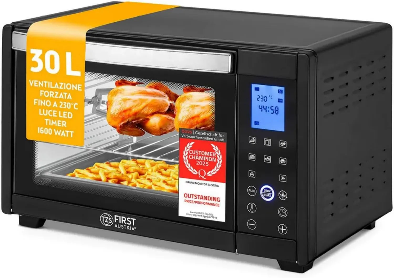 Forno Elettrico First Austria 30L 1600W con Timer e Regolazione Termica