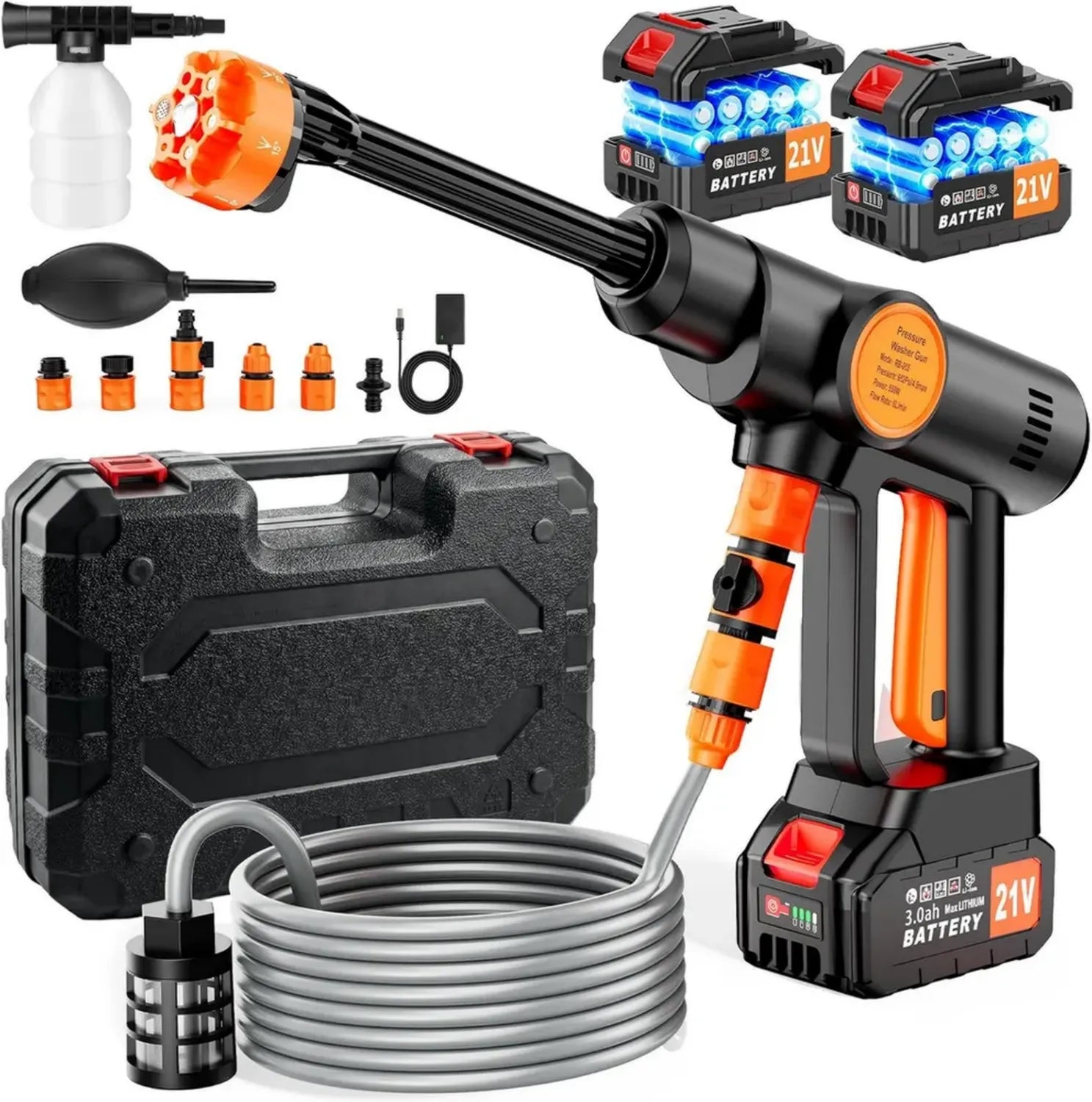 Idropulitrice Portatile Senza Fili con Batteria 3.0Ah e Ugello Multifunzionale, Ideale per Giardino, Auto e Pulizie Outdoor
