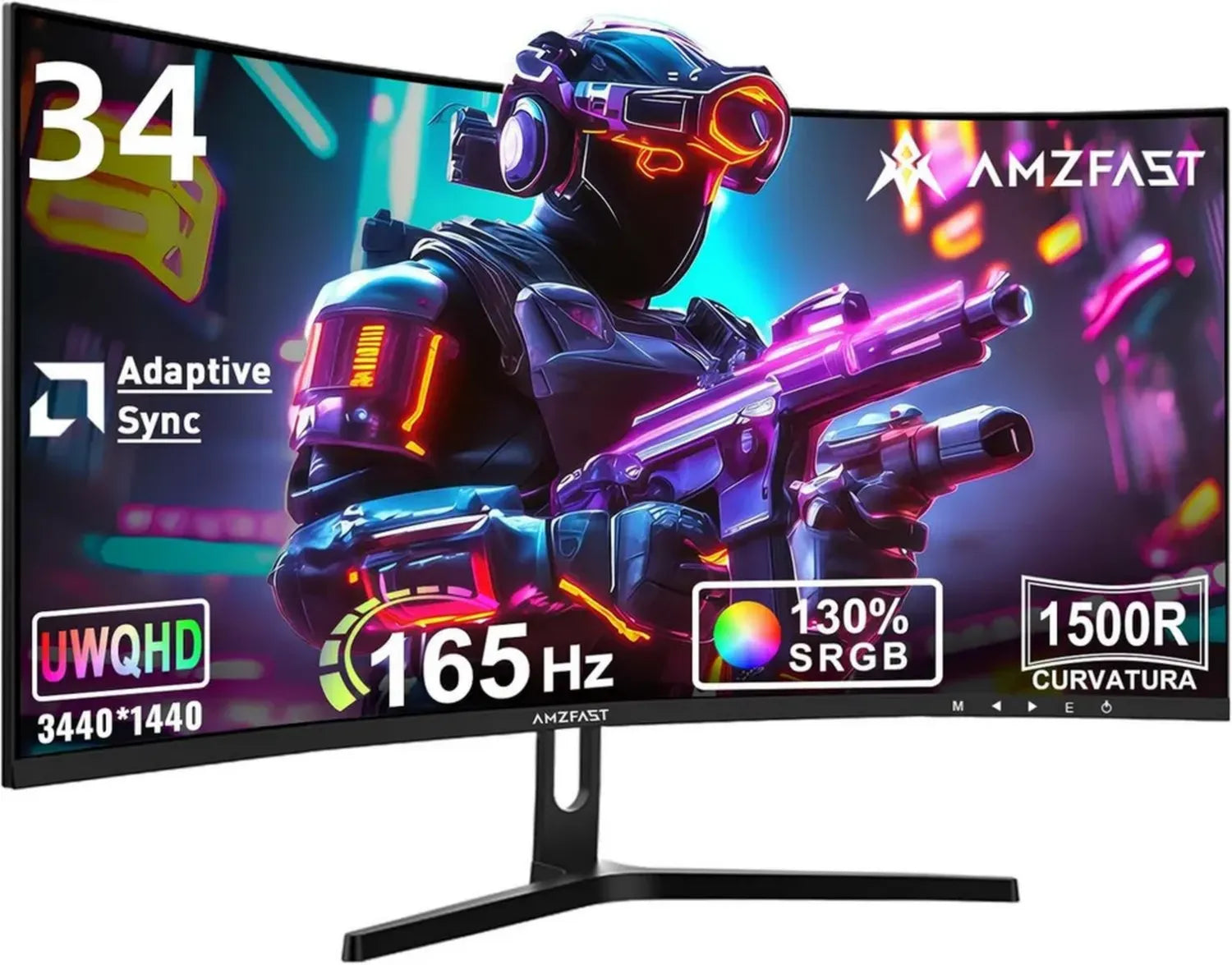 Monitor Gaming Curvo 34 Pollici UWQHD 3440x1440 165Hz 1ms, Adaptive Sync, 1500R, HDMI 2.0, DisplayPort 1.4, 95% DCI-P3