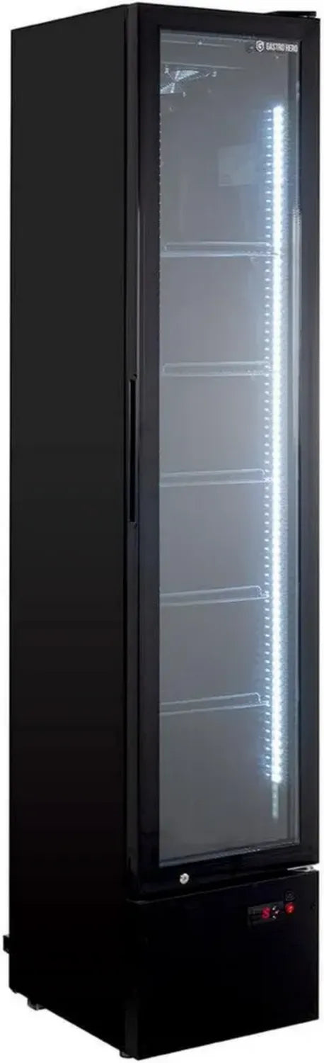 GastroHero Frigorifero per Bevande con Porta Vetro e LED, Serratura, 0-10°C