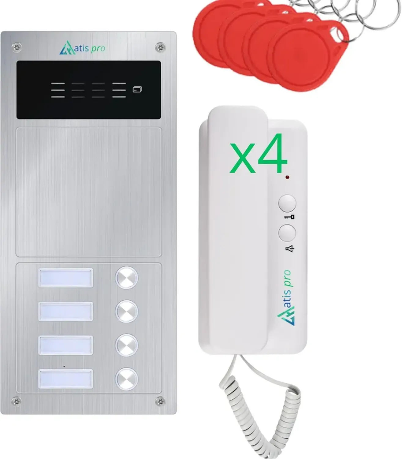 Sistema citofonico audio 2 fili per 4 famiglie con RFID e resistenza agli atti vandalici