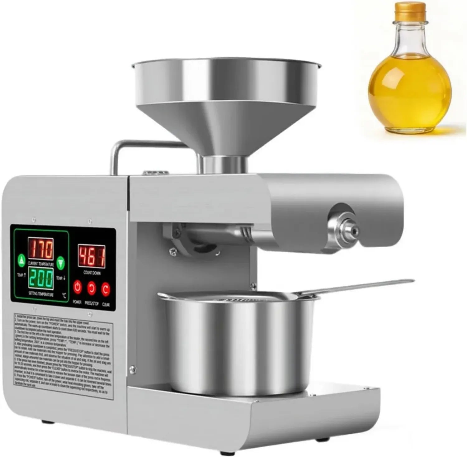 Macchina automatica per estrazione olio a freddo e caldo in acciaio inox 304, ideale per casa e uso commerciale