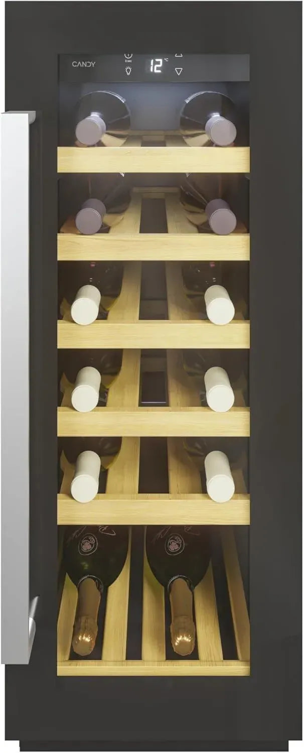 Cantinetta Vino Incasso Candy DiVino, 20 Bottiglie, Anti-UV, Filtro Carboni, 6 Ripiani in Legno, LED, Classe F, Nera