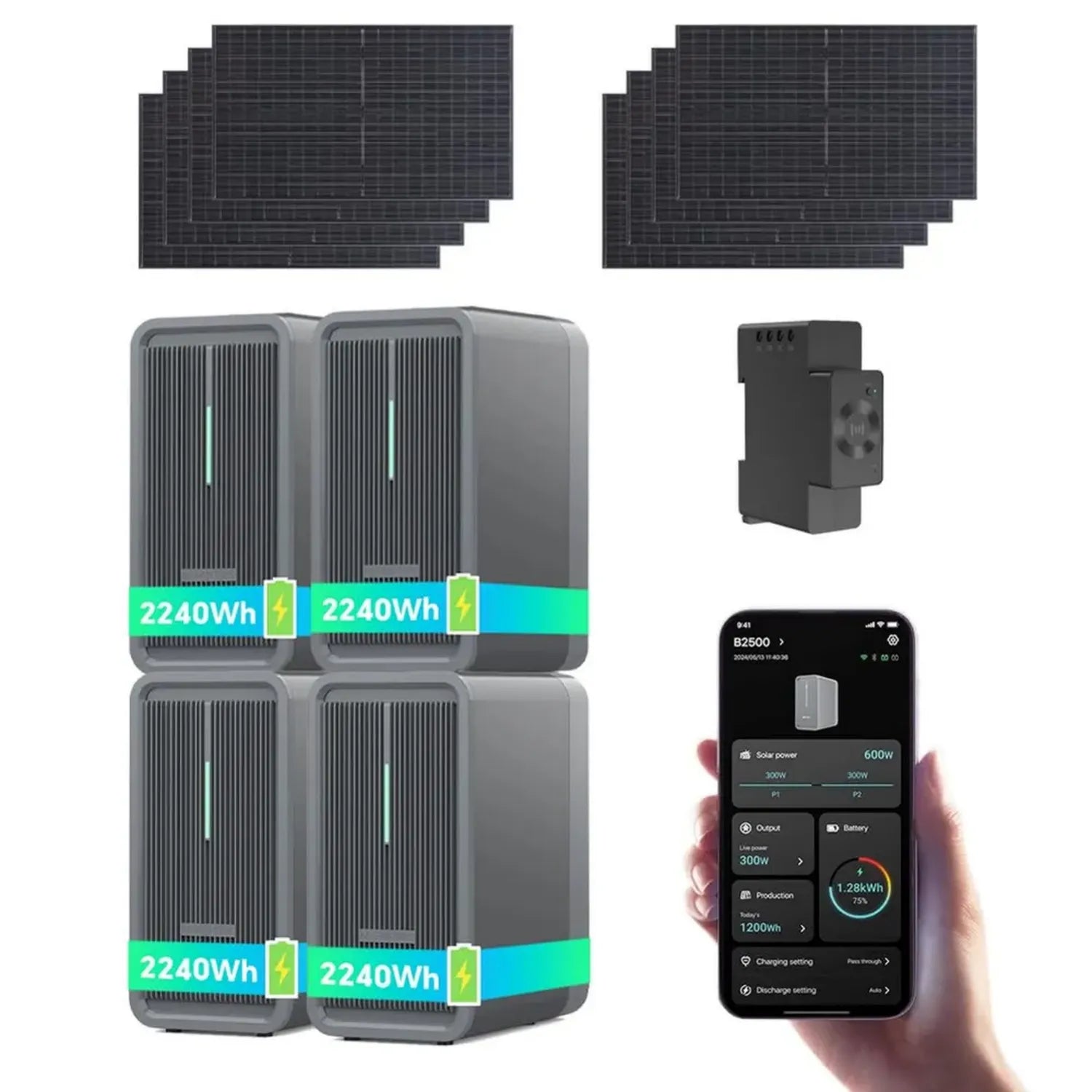 Generatore Solare da Balcone Marstek B2500, 500W con Batteria LiFePO4 8960Wh e Due MPPT