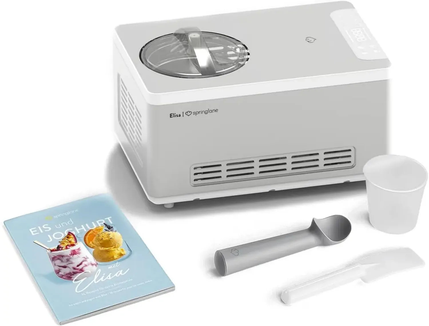 Gelatiera e Yogurtiera Elisa con Compressore Autorefrigerante, 180W, Argento/Bianco
