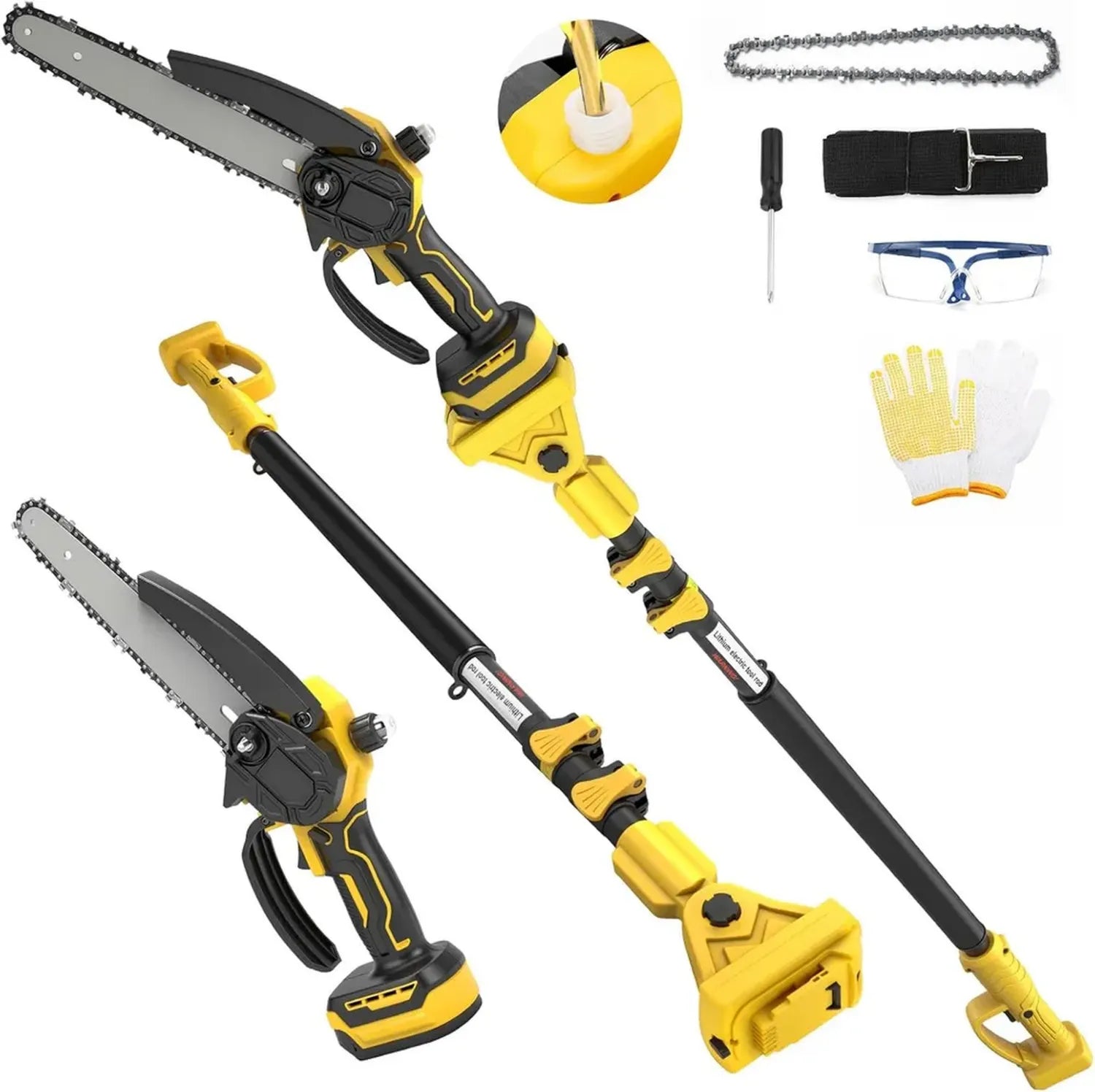 Motosega a Palo Senza Fili 20 cm, Mini Motosega Elettrica 2 in 1 con Asta Telescopica 2,5 m, Compatibile con Batteria Dewalt 20 V, Catena di Ricambio Inclusa