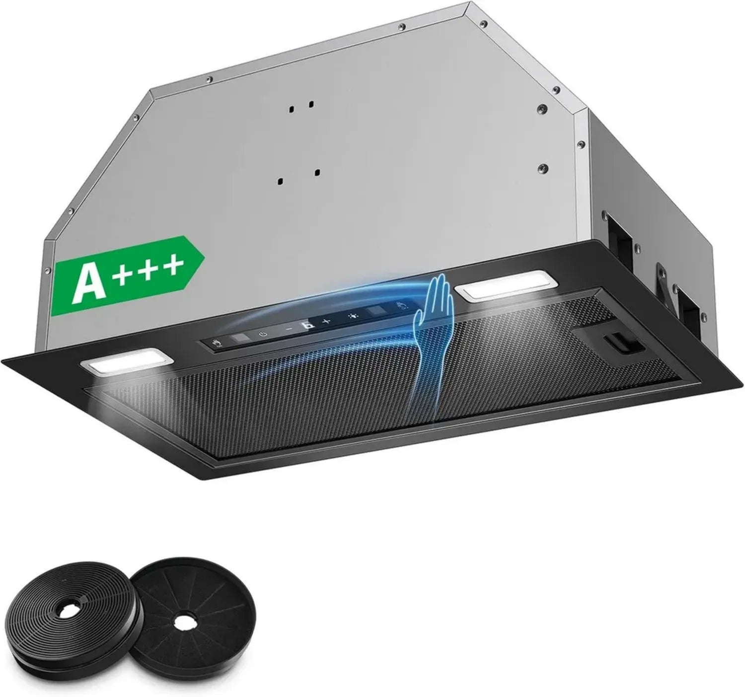 Cappa da Incasso 52cm Nera, 750 m³/h, Controllo Intelligente, 3 Velocità + Booster, Silenziosa 64 dB, LED, Modalità Doppia, Classe A+++