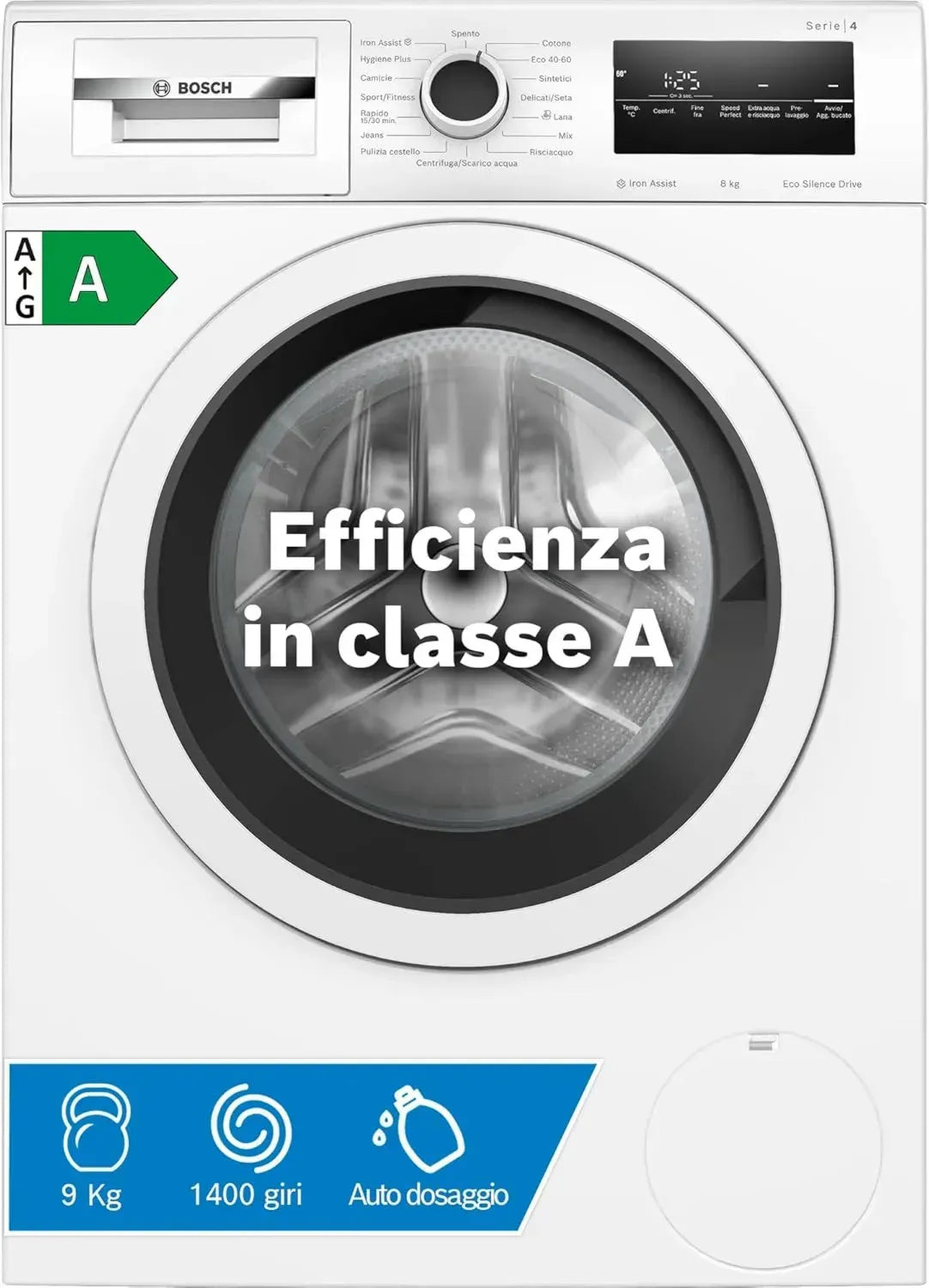 Lavatrice Bosch Serie 6 9 kg 1400 rpm con i-DOS e Iron Assist