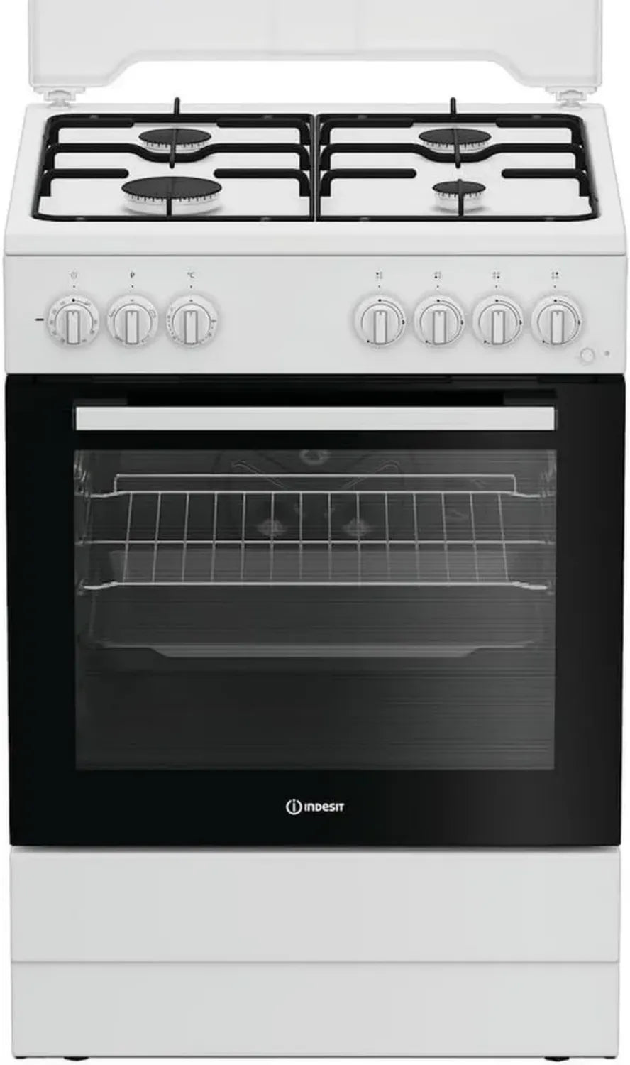 Piano Cottura a Gas 60 cm, 4 Bruciatori, Forno Elettrico con Grill, 73L, Funzione Click&Clean, Timer Integrato, Bianco, Classe A